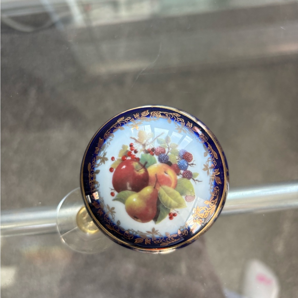 Vintage Limoge Trinket Box Hand Painted Scene of A Fruit Still Life Gold Trim